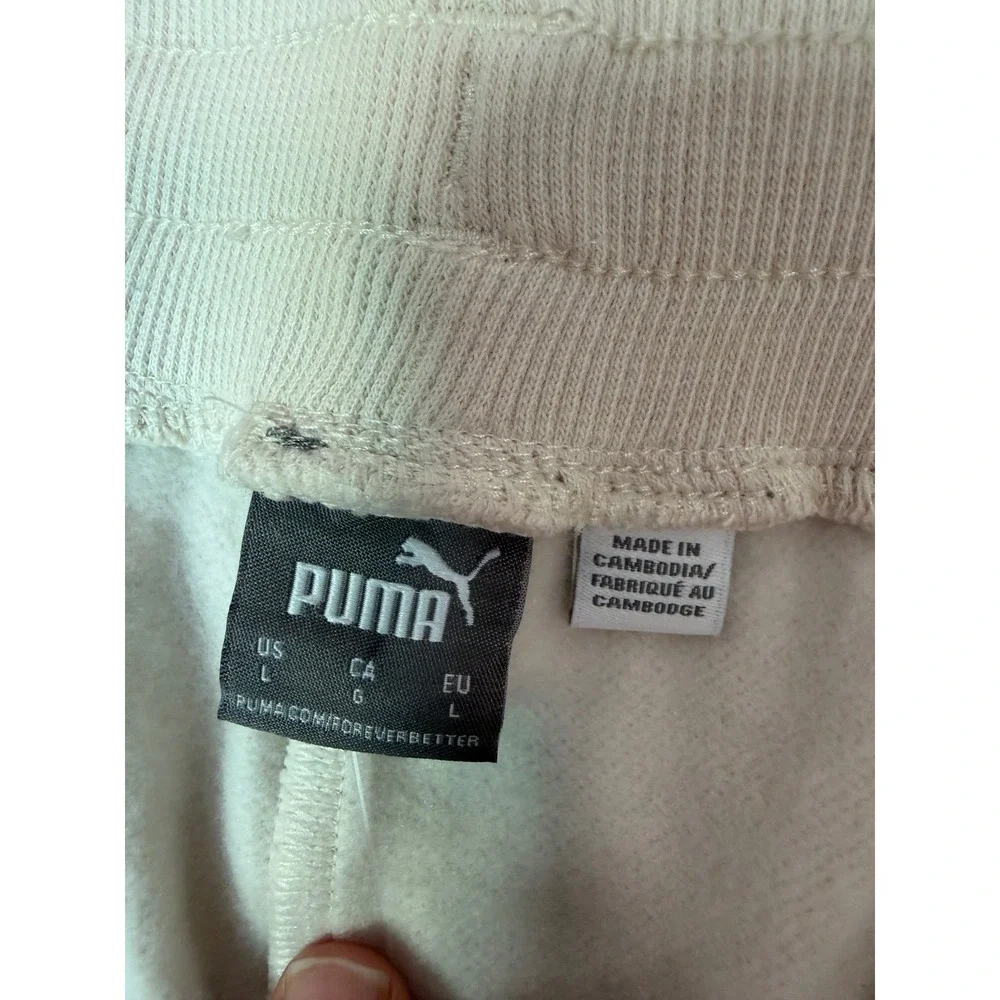 Puma Ladies Fleece Straight Leg Pants Tan Beige Gold Logo 1787624 L